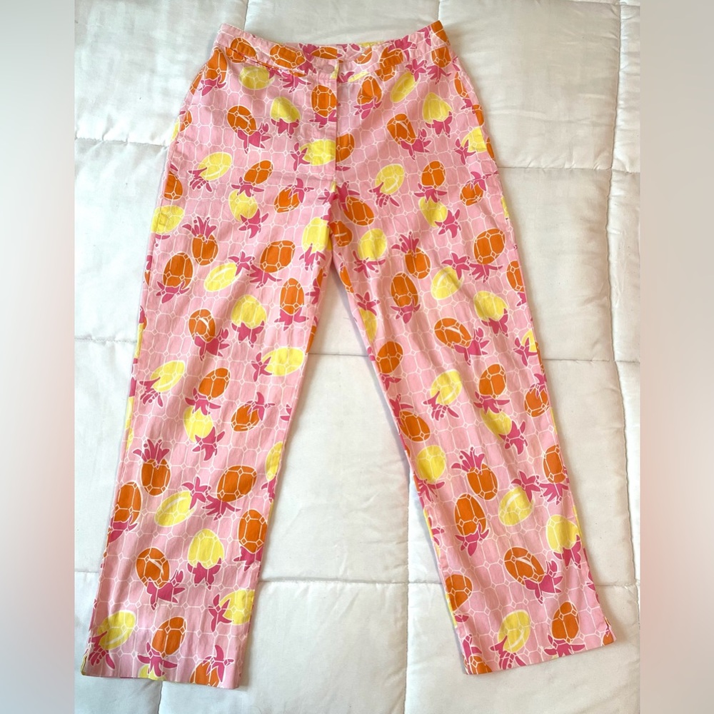 Lilly Pulitzer pineapple Spanish tiles pink lilly capri vintage white label